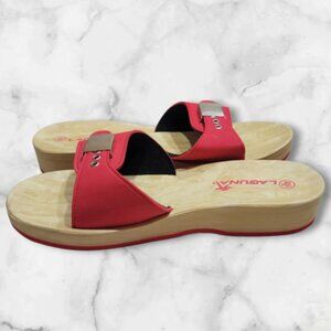 Vintage Y2K Laguna Red Platform Flip Flops Sandals Women's XL 11 12 w/ buckle